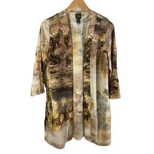 Chico’s Travelers Collection Asian Printed Duster Cardigan Jacket Oriental Small